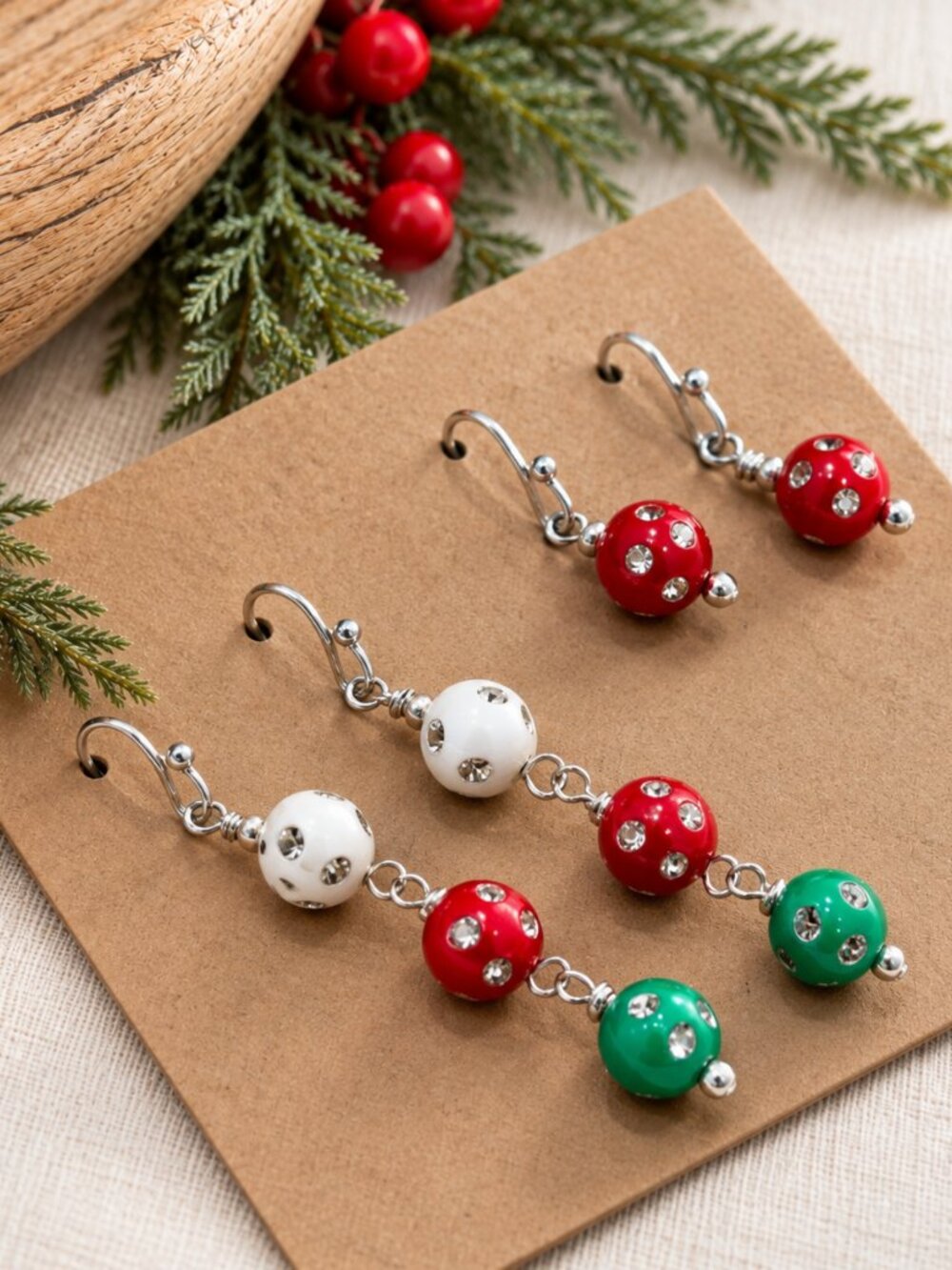 Mother & Daughter Christmas Dangling Earrings—Pierced & Clips—Stocking Stuffer